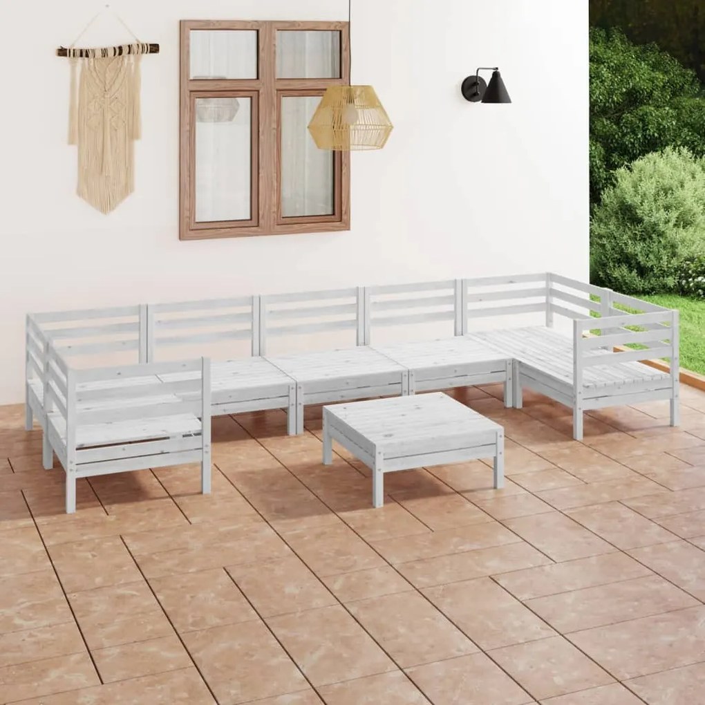 vidaXL 8 pcs conjunto lounge de jardim pinho maciço branco