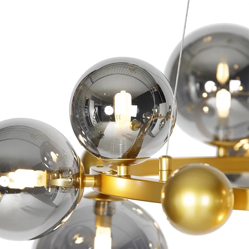 Candeeiro de suspensão Art Deco dourado com vidro fumê 12 luzes - David Art Deco