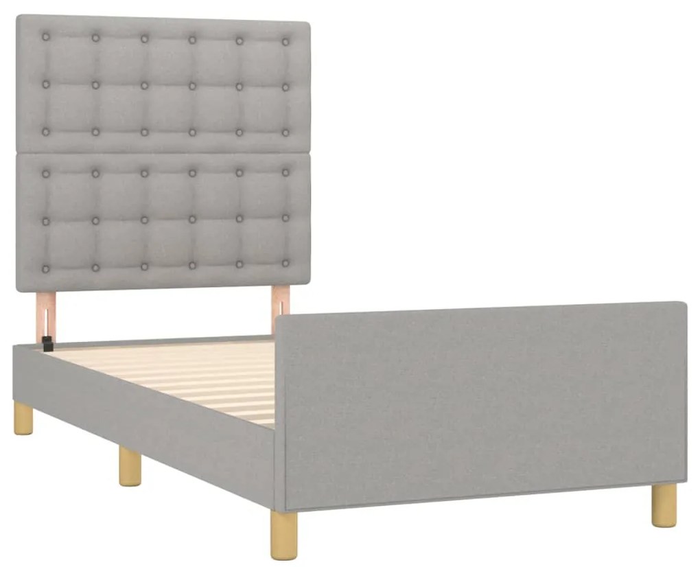 Estrutura de cama c/ cabeceira tecido 80x200 cm cinza-claro