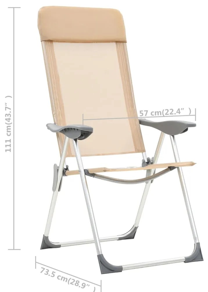 Cadeiras de campismo dobráveis 4 pcs alumínio creme