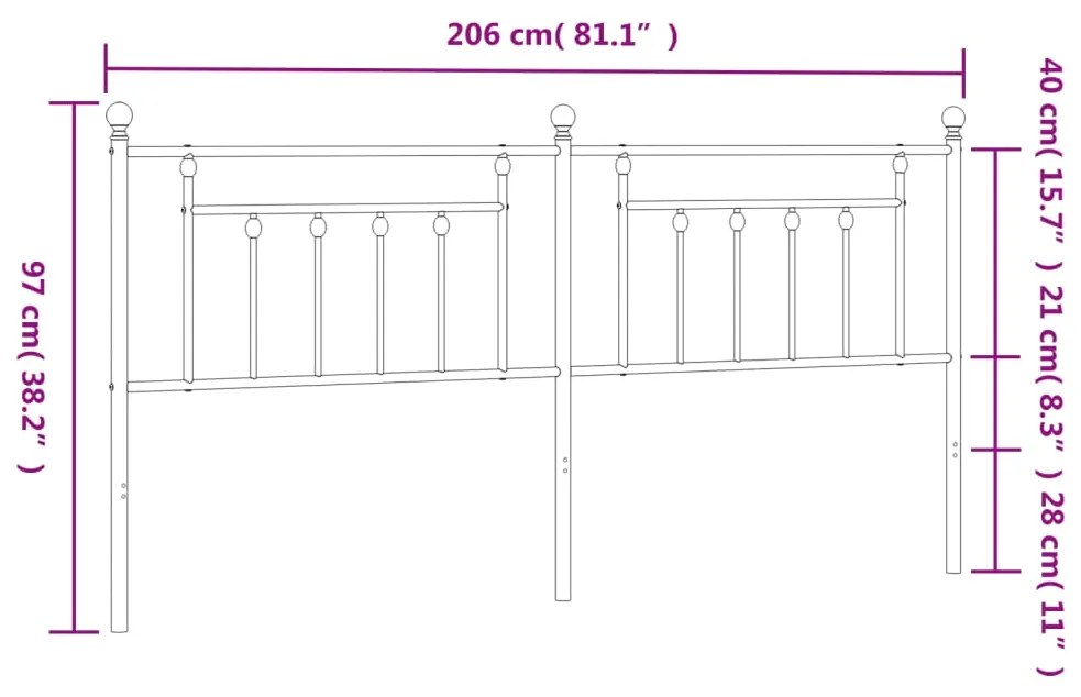 Cabeceira de cama 200 cm metal preto