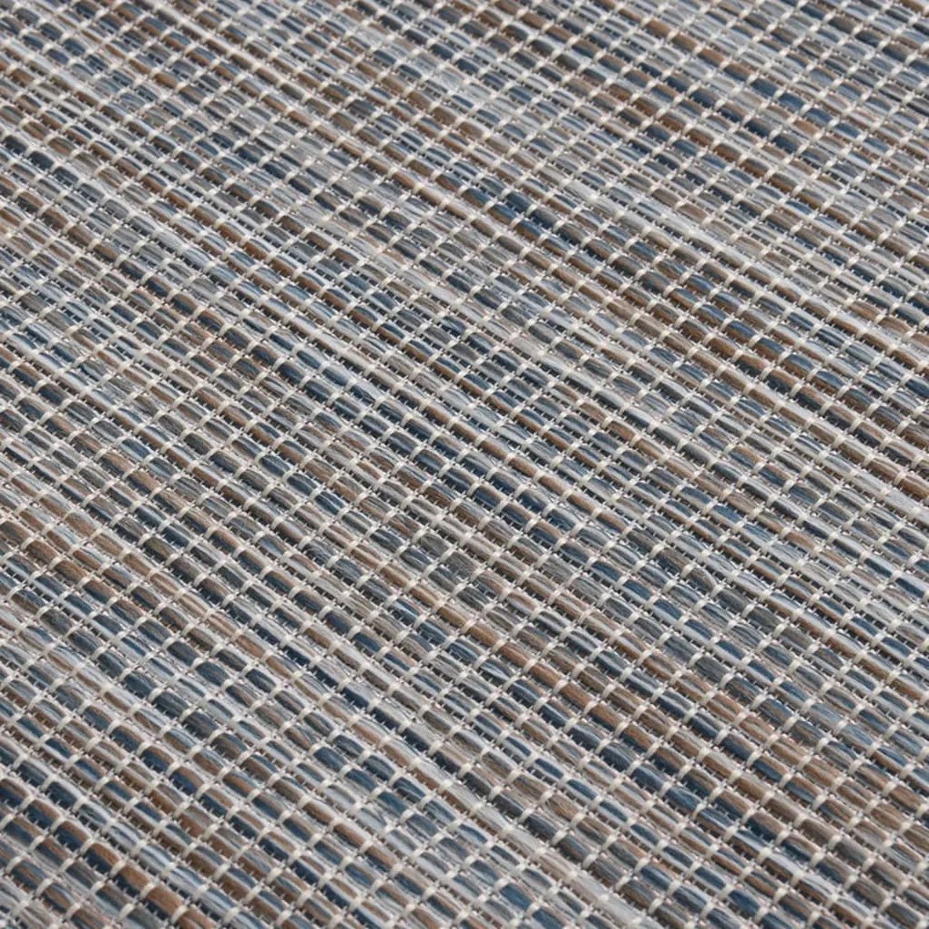 Tapete de tecido plano p/ exterior 200x280 cm castanho e azul