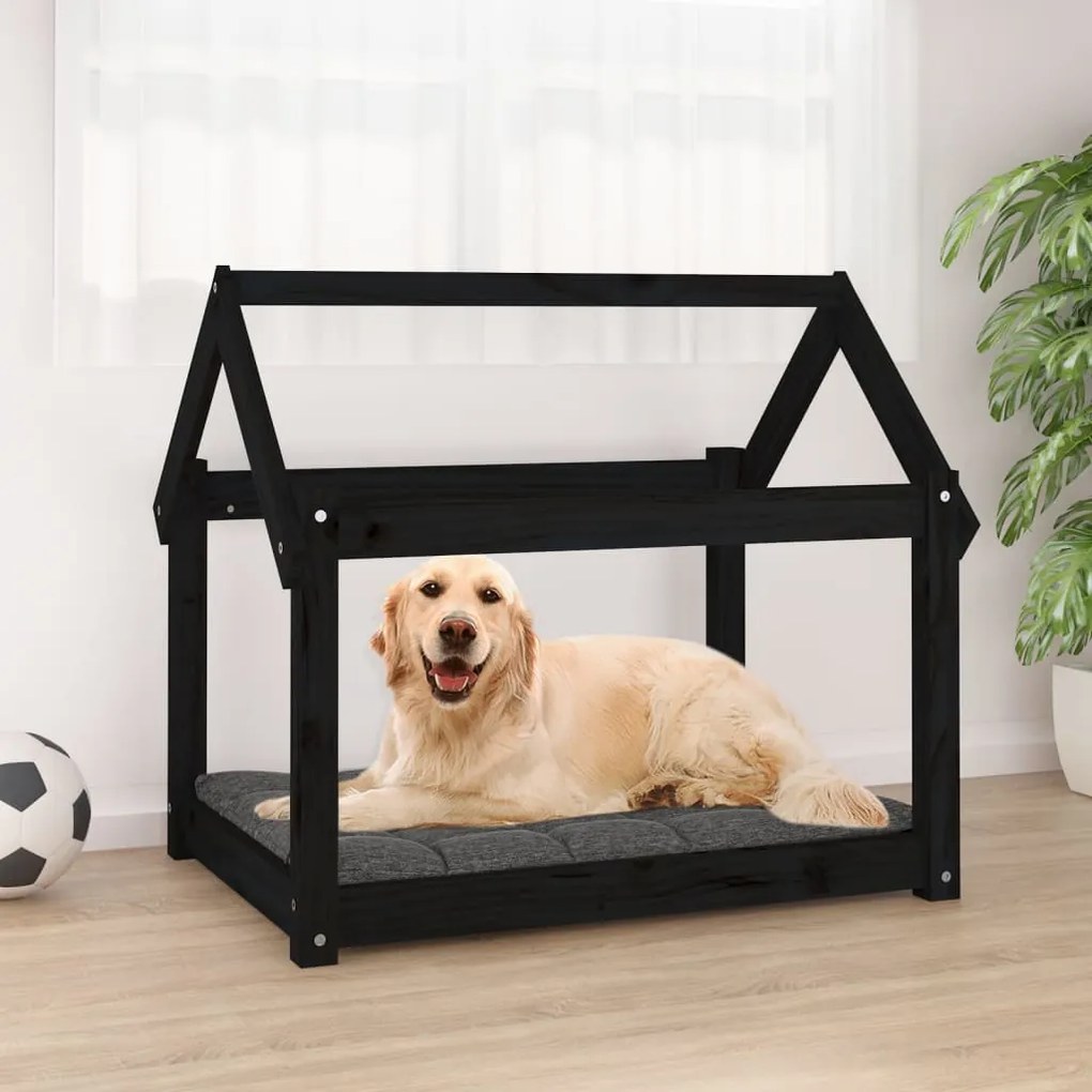 Cama para cães 81x60x70 cm madeira de pinho preto