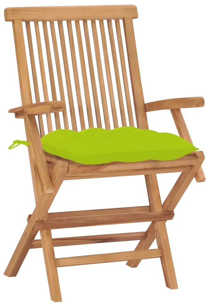 Cadeiras jardim c/ almofadões verde brilhante 8 pcs teca maciça