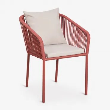 Pack De 4 Cadeiras De Jantar Com Braços Em Corda Trançada Arhiza Classic Terracota - Sklum