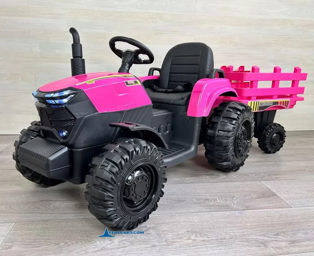 Tractor Eléctrico para crianças 24V Peketrac 6100 2.4G, rodas Borracha, Assento Couro sintético Rosa