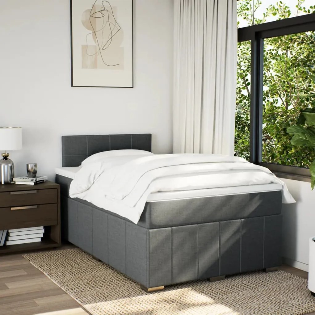 Cama boxspring com colchão 120x190 cm tecido cinzento-escuro