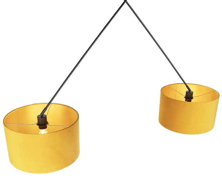 Candeeiro de suspensão preto com cúpulas de veludo ocre com dourado 35 cm - Blitz Country / Rústico