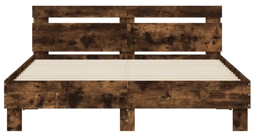 Estrutura cama c/ cabeceira/luzes LED 140x200cm carvalho fumado