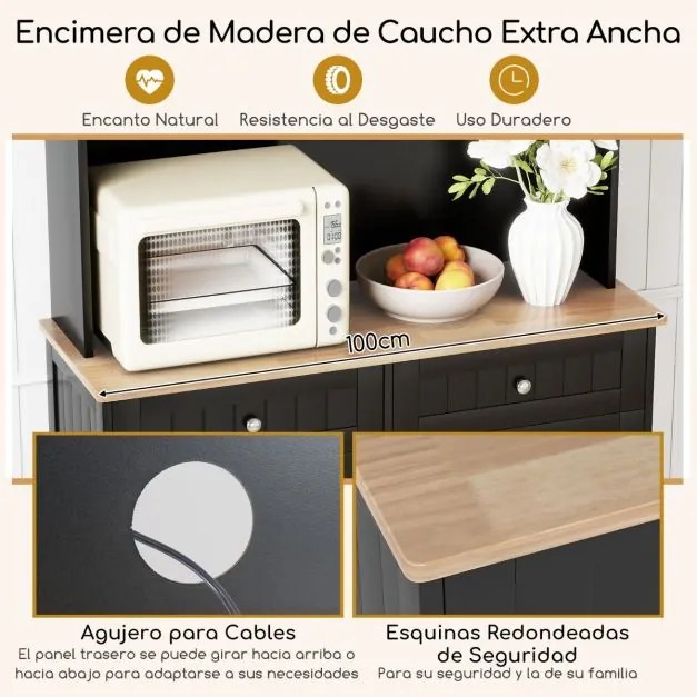 Armário Cozinha 100 x 34 x 172 cm com Porta para caixote de lixo com porta dupla basculante com bancada preto