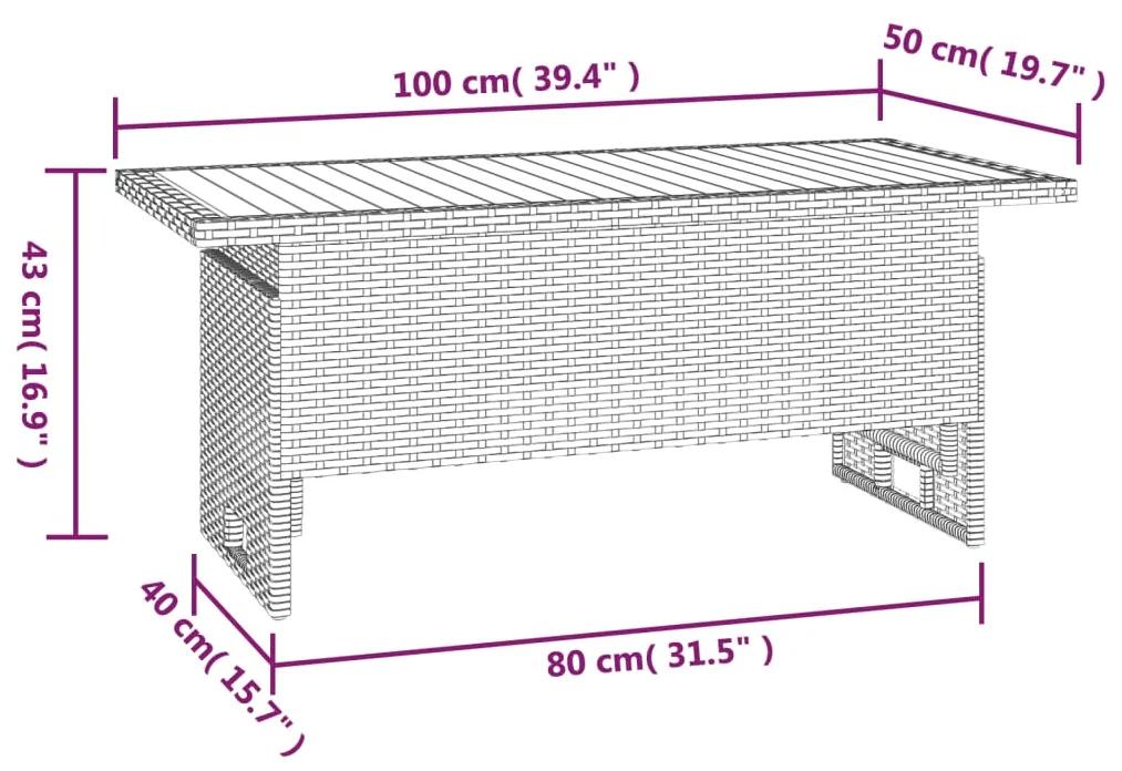 Mesa de jardim 100x50x43/63 cm acácia maciça/vime PE preto