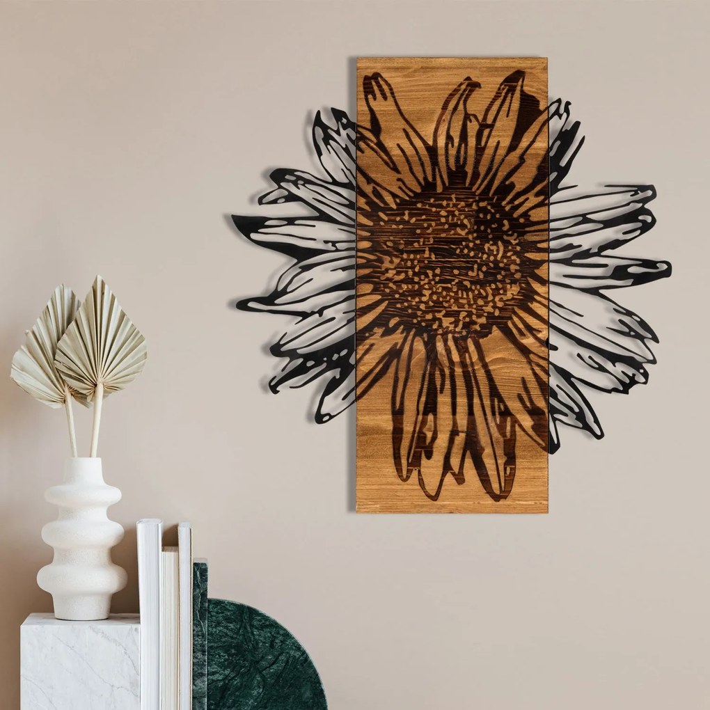 Acessório Decorativo de Parede Daisy – Preto e Nogueira – 56 x 58 cm