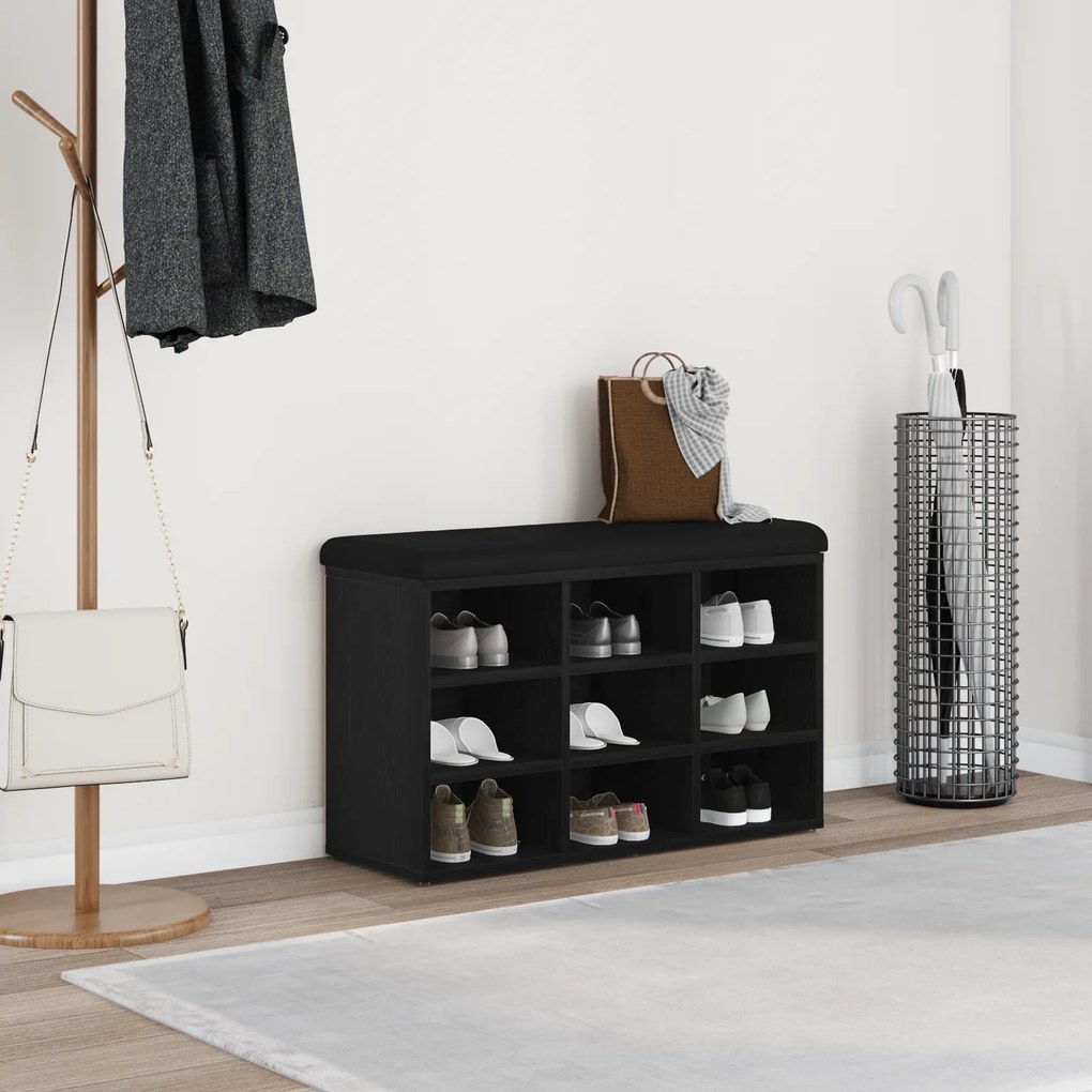 Banco de Armazenamento vidaXL Preto Carvalho 80x30x48 cm Madeira Engenharia