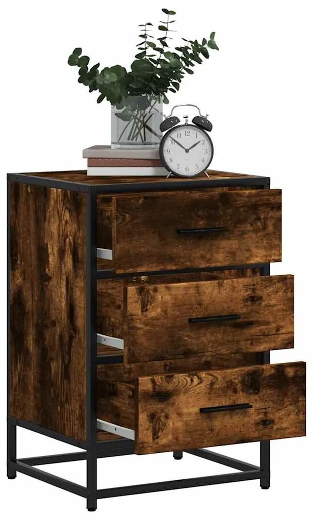 Mesa de cabeceira em carvalho fumado 40x34,5x60cm madeira metal