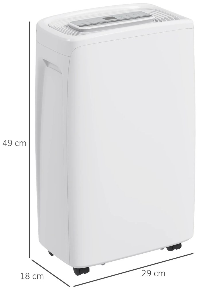 Desumidificador Elétrico 12L/Dia com 4 Modos 2 Velocidades Desligamento Automático Ecrã LED Temporizador 29x18x49 cm Branco