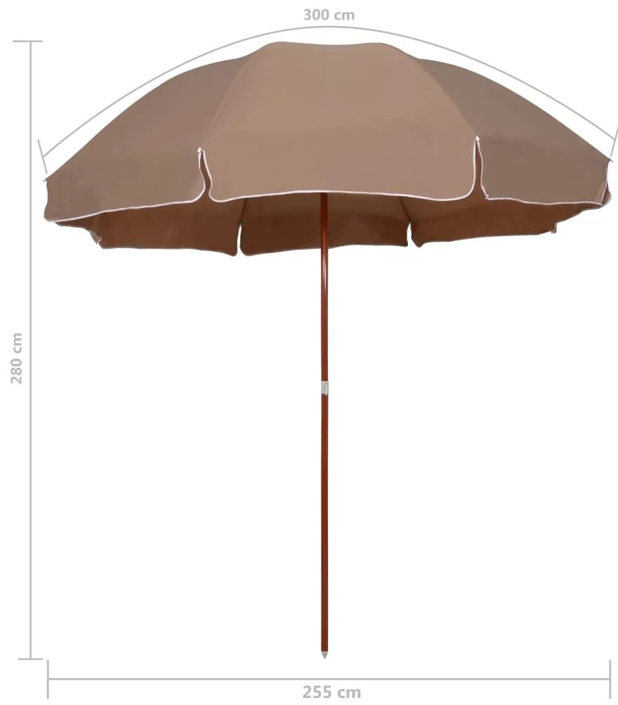Guarda-sol de jardim c/ poste de aço 300cm cinzento-acastanhado