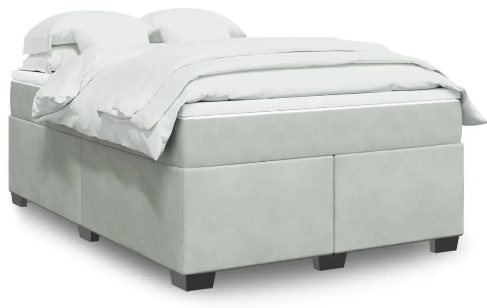 vidaXL Cama com molas/colchão 160x200 cm veludo cinzento-claro
