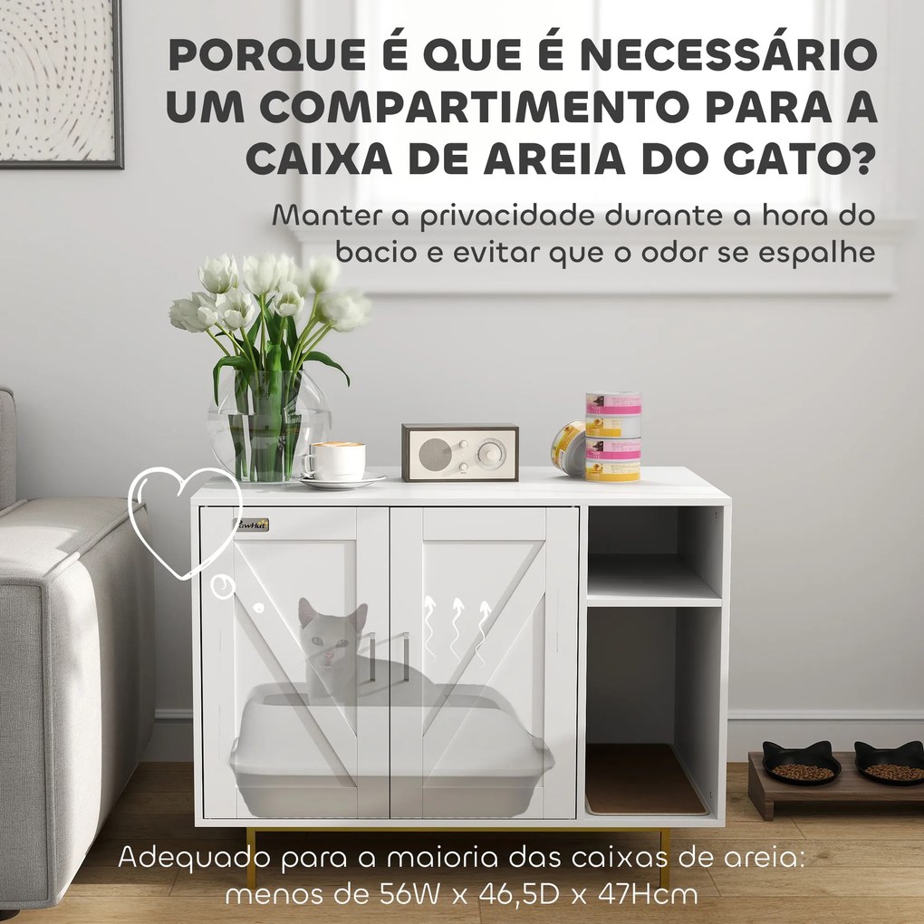 Móvel Caixa de Areia para Gatos Caixa de Areia para Gatos com Almofada para Arranhar e Compartimento 80x50x61 cm Branco