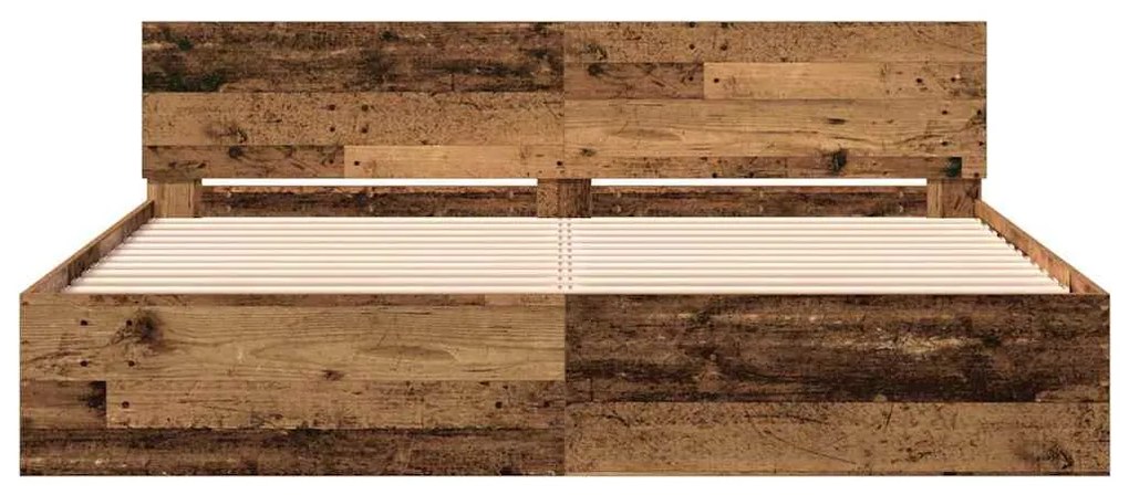 Cama com cabeceira - Madeira velha - 180 x 200 cm - Estrutura de madei