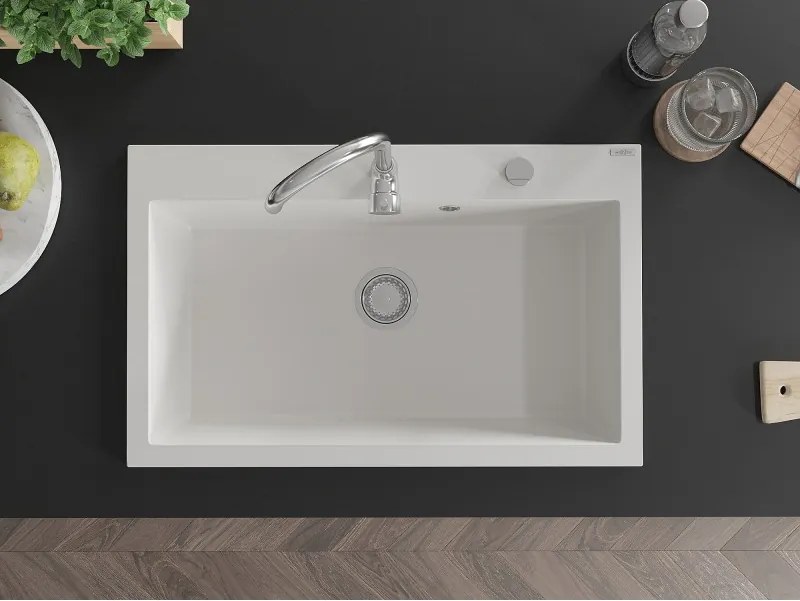 Mexen Elix lava-loiça de granito de 1-bacia 800 x 500 mm, branco, sifão cromado - 6527801005-20