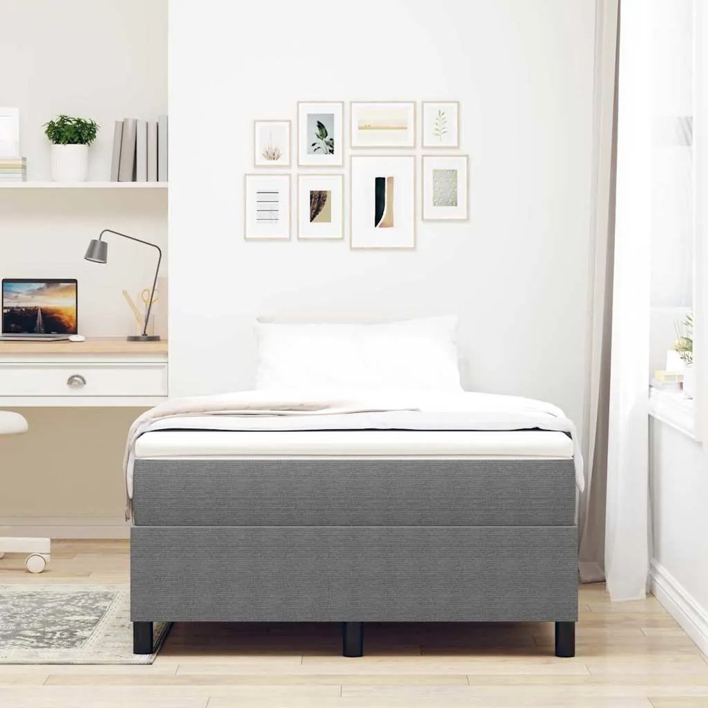 Cama Box Spring com Colchão Cinza Claro - 120 x 200 cm em tecido cordu