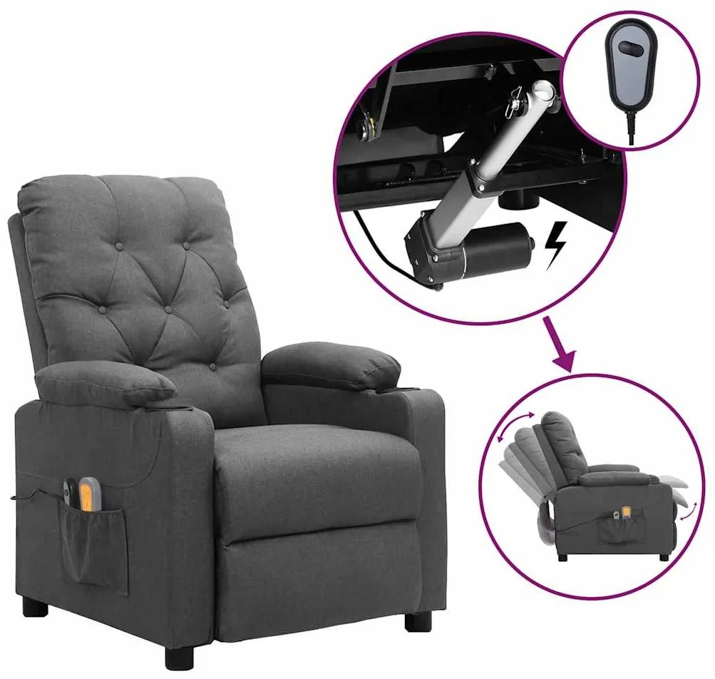 Poltrona de massagens elétrica tecido cinzento-claro