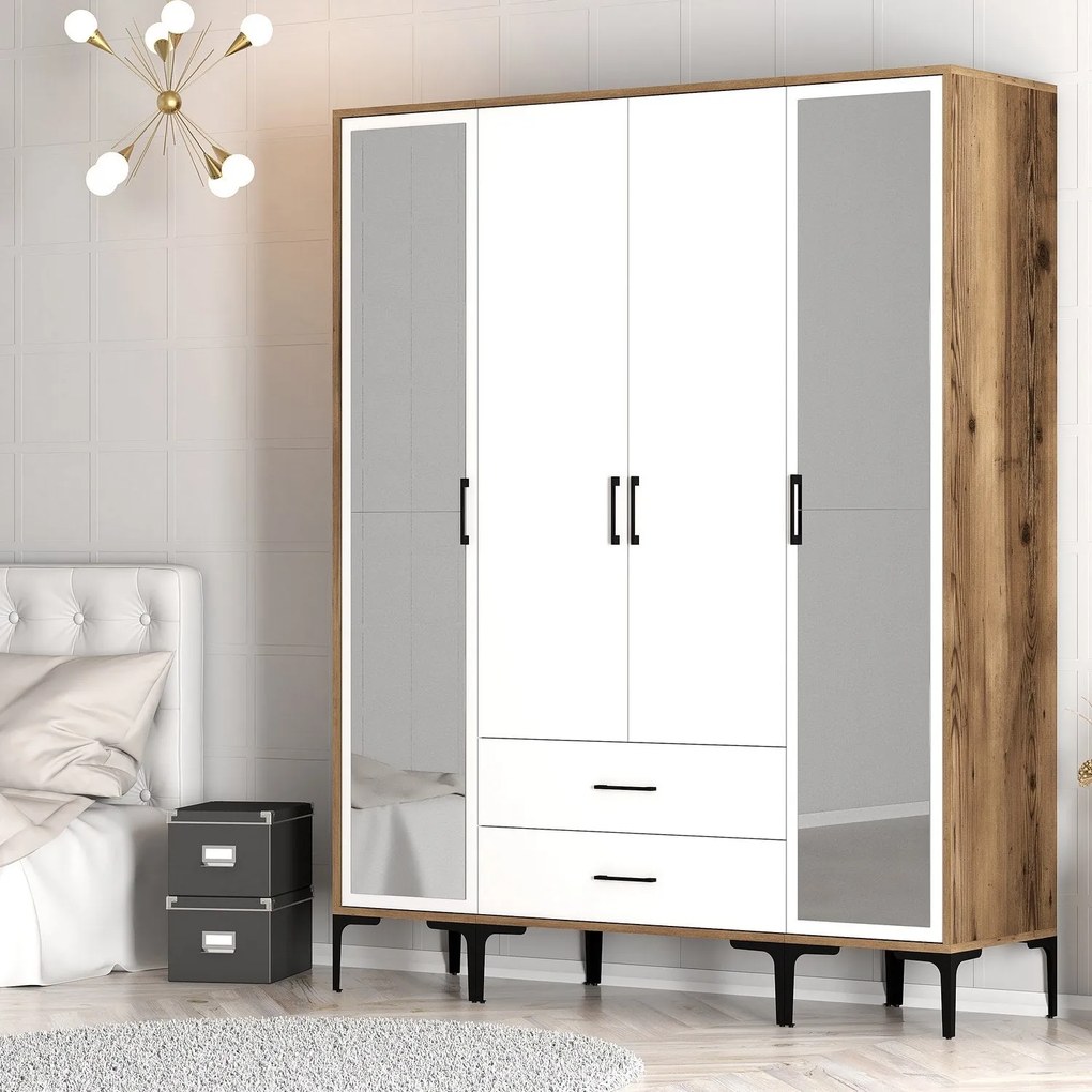 Roupeiro Kumsal RTR – Nogueira e Branco – 160x47,5x201,4 cm