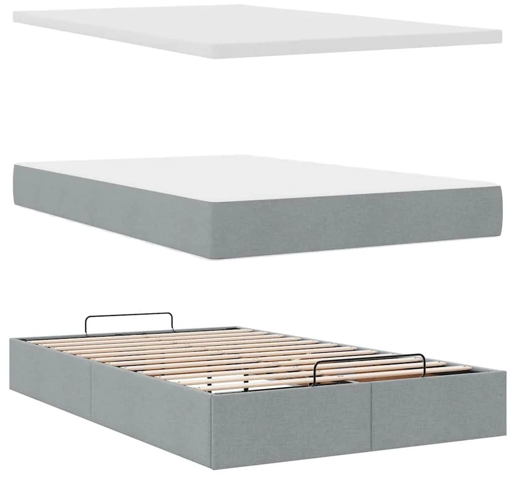 Cama otomana com colchão 120x190 cm tecido cinzento claro