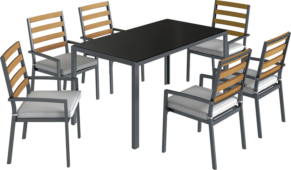 Outsunny Conjunto de Jantar para Jardim 7 Peças, Mesa e Cadeiras para 6 Pessoas, Preto | Aosom Portugal