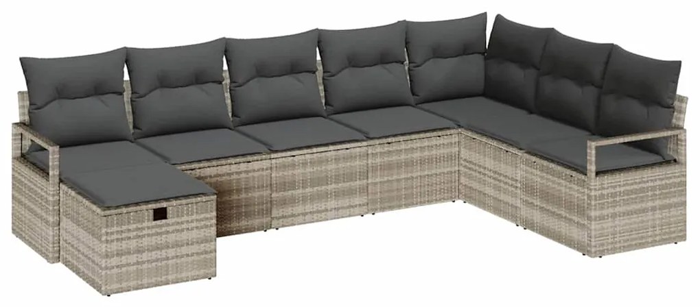 Conjunto de Sofá de Jardim de 8 Peças com Almofadas Cinza Claro em Pol