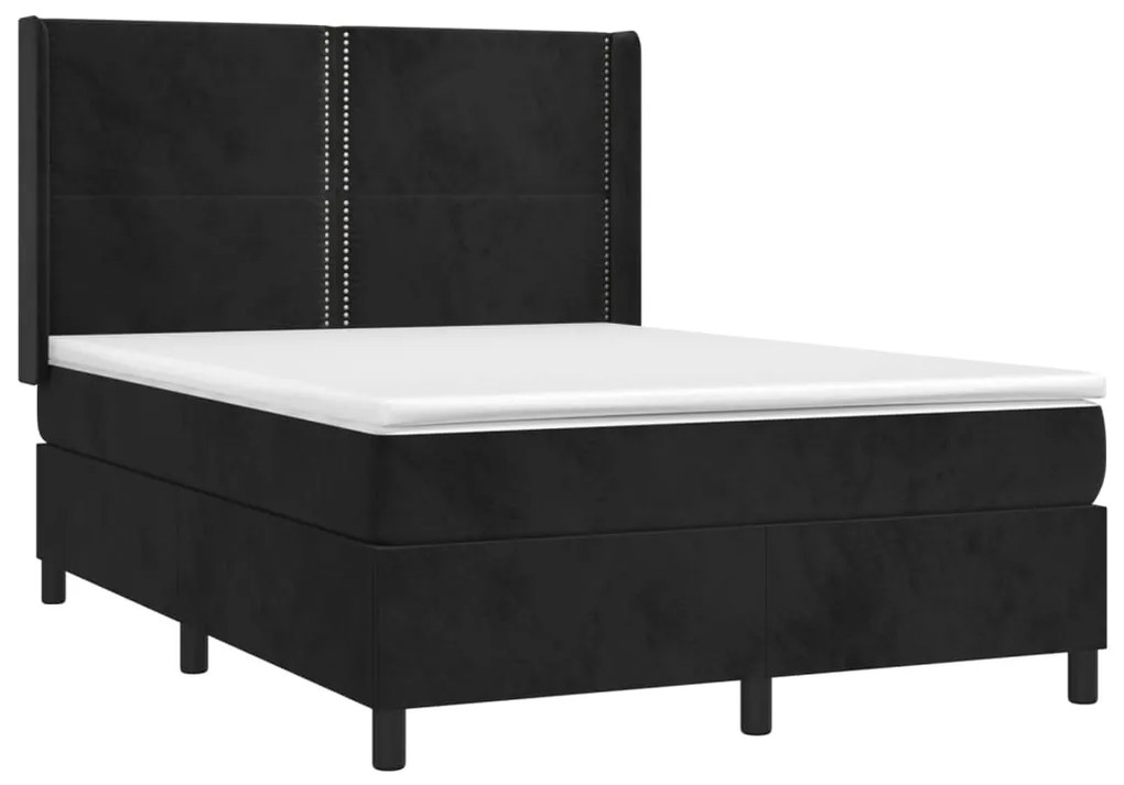 Cama box spring c/ colchão/LED 140x200 cm veludo preto