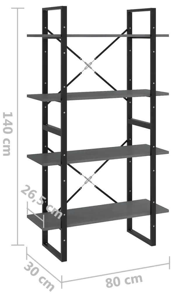 Estante com 4 prateleiras 80x30x140 cm pinho maciço cinzento