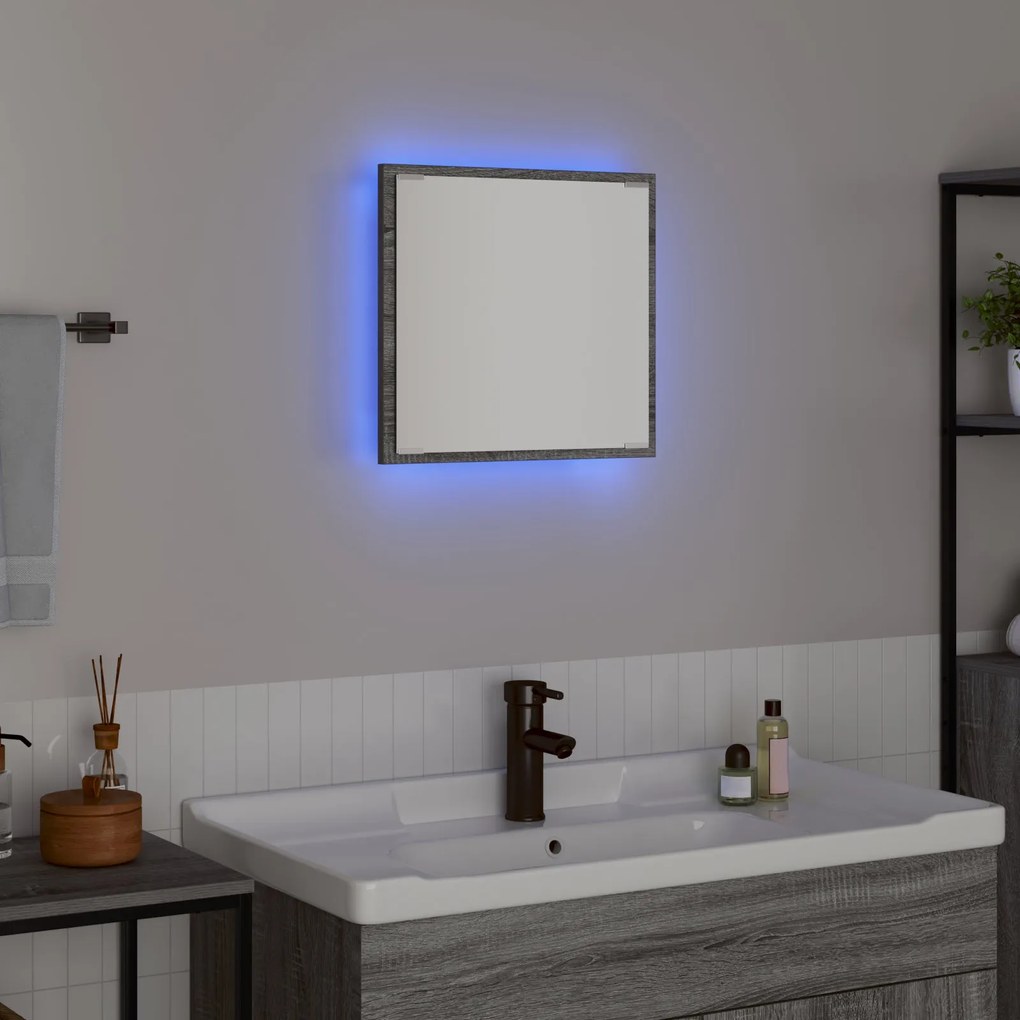 Espelho de Casa de Banho LED Cinza Sonoma 40x8.5x37 cm Madeira de Enge
