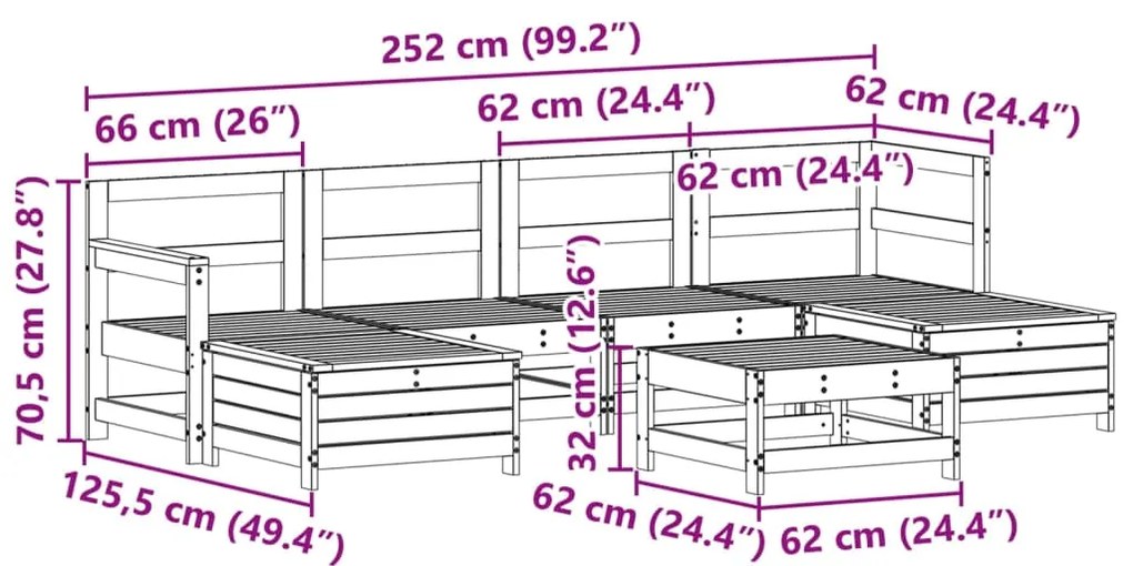 7 pcs conjunto de sofás para jardim madeira de pinho maciça