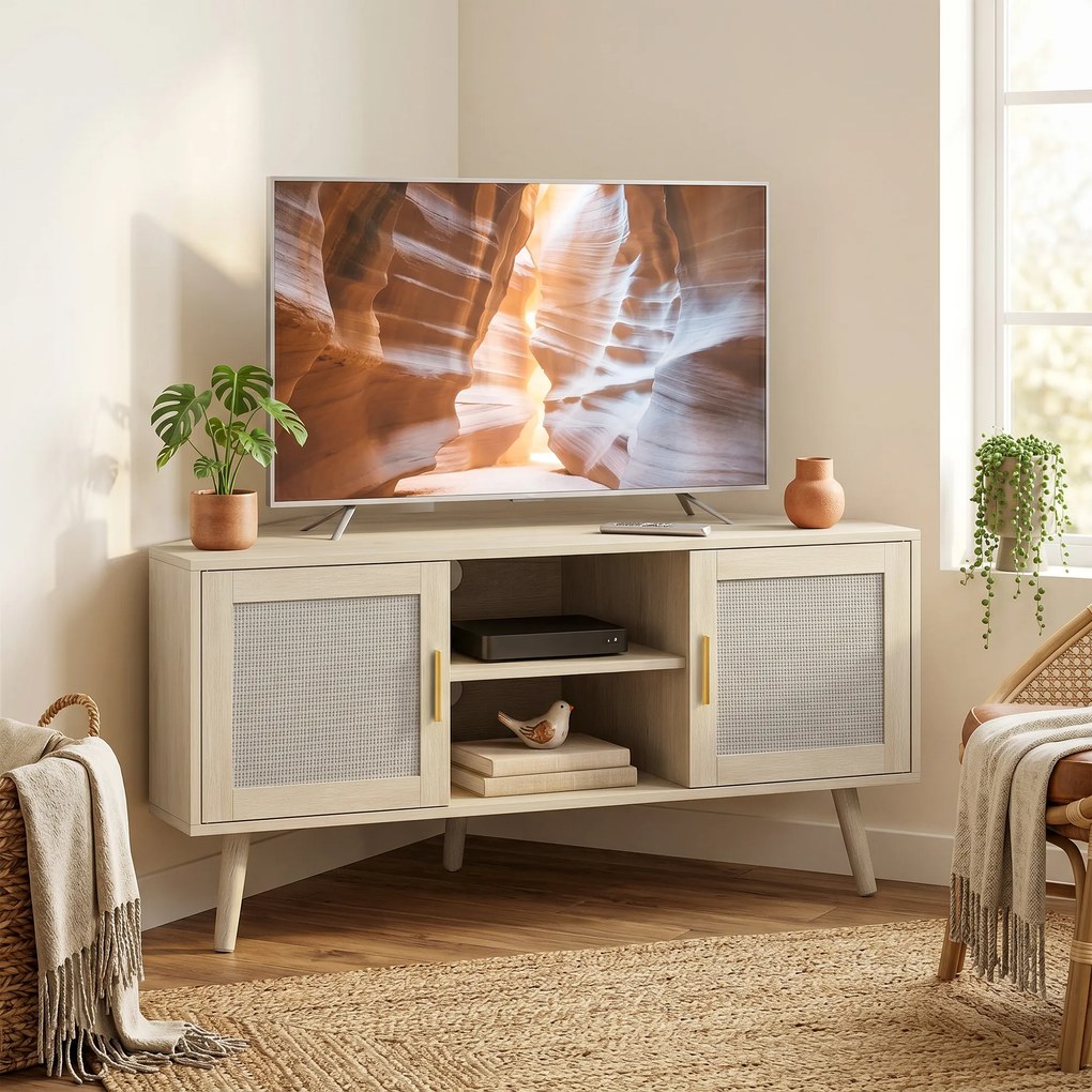 Móvel TV de Canto, 115 x 54,2 x 56,2 cm, Para Televisores até 65 Polegadas, Cor Carvalho