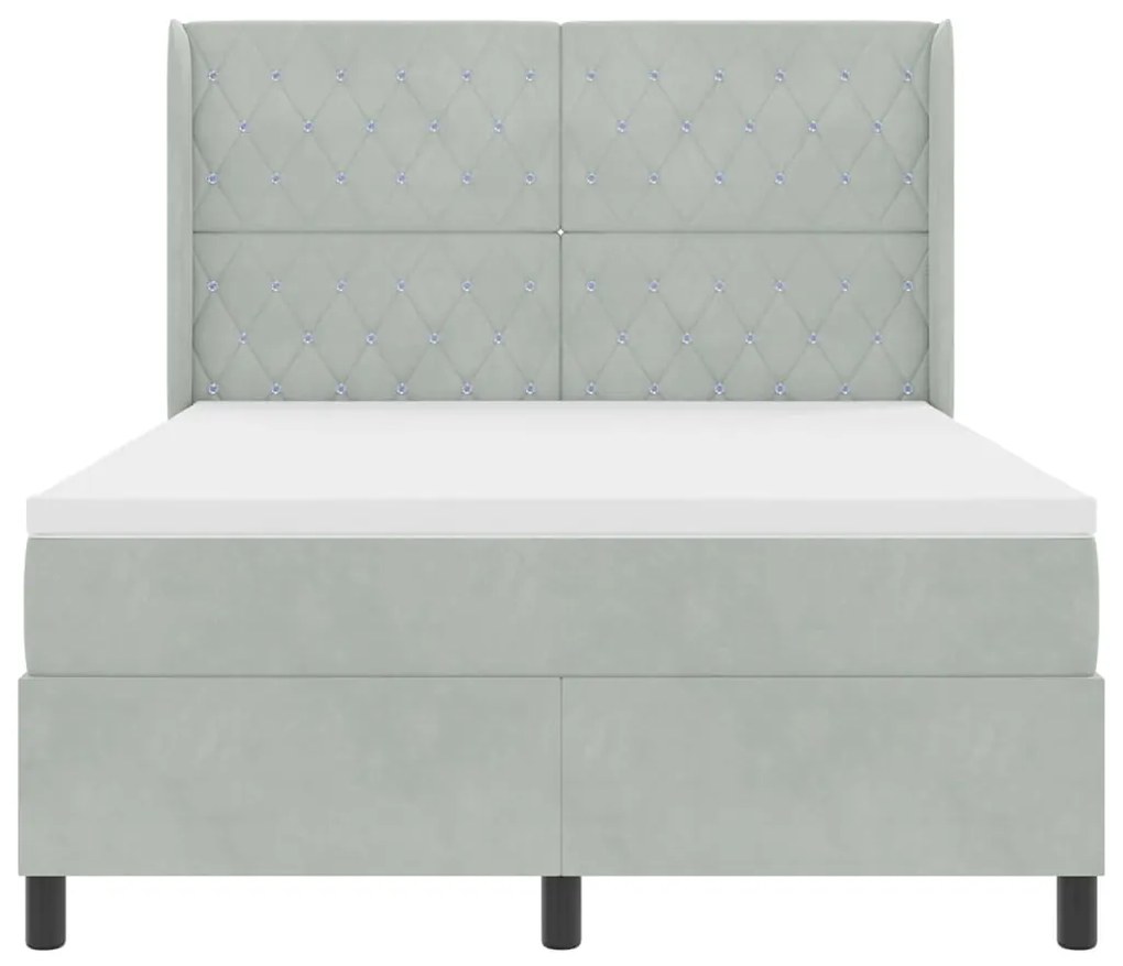 Cama Box Spring vidaXL com Colchão e Luz LED Cinza Claro 140x200 cm Ve