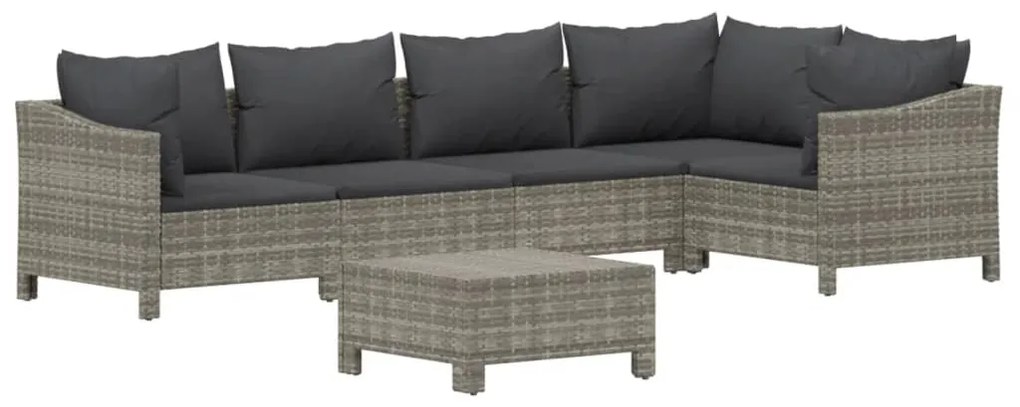6 pcs conjunto lounge de jardim c/ almofadões vime PE cinzento