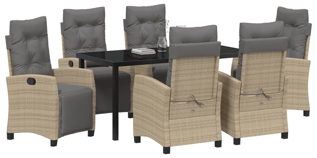 Conjunto de Jantar Jardim 7 Peças Bege Rattan Poliéster