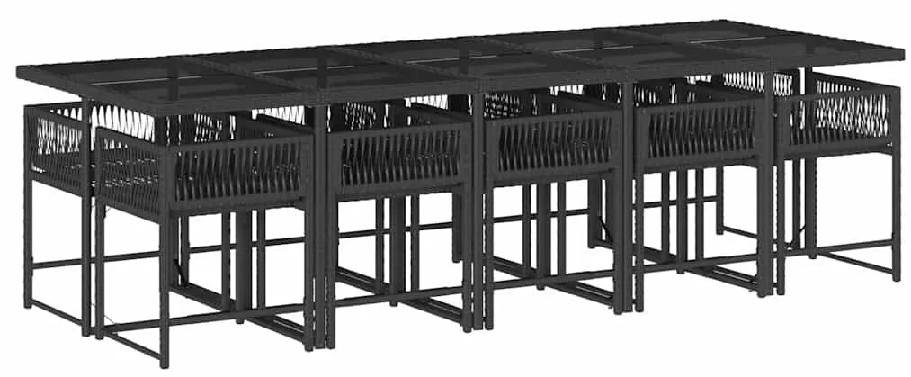 11 pcs conjunto de jantar p/ jardim c/ almofadões vime PE preto