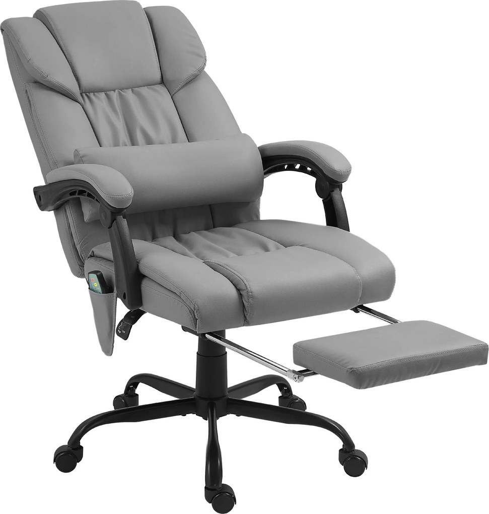 Vinsetto Cadeira de Escritório com Massagem de 6 Pontos Encosto Alto Reclinável Apoio para Pés e Controlo Remoto 66x75x112-122 cm Cinza | Aosom Portugal