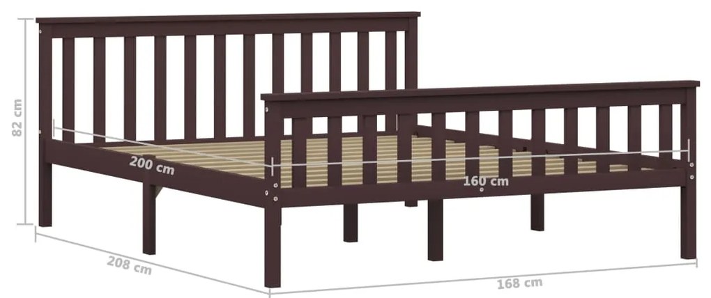 Estrutura de cama 160x200 cm pinho maciço castanho-escuro