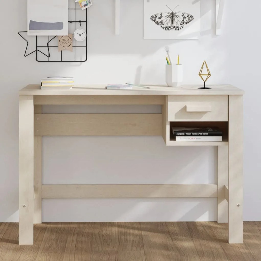vidaXL Secretária HAMAR 110x40x75 cm pinho maciço castanho-mel