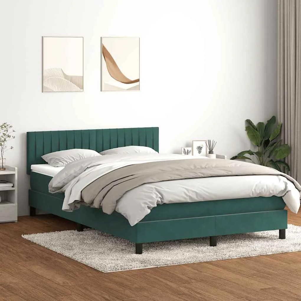 vidaXL Cama box spring c/ colchão e LED 160x210 cm veludo verde escuro