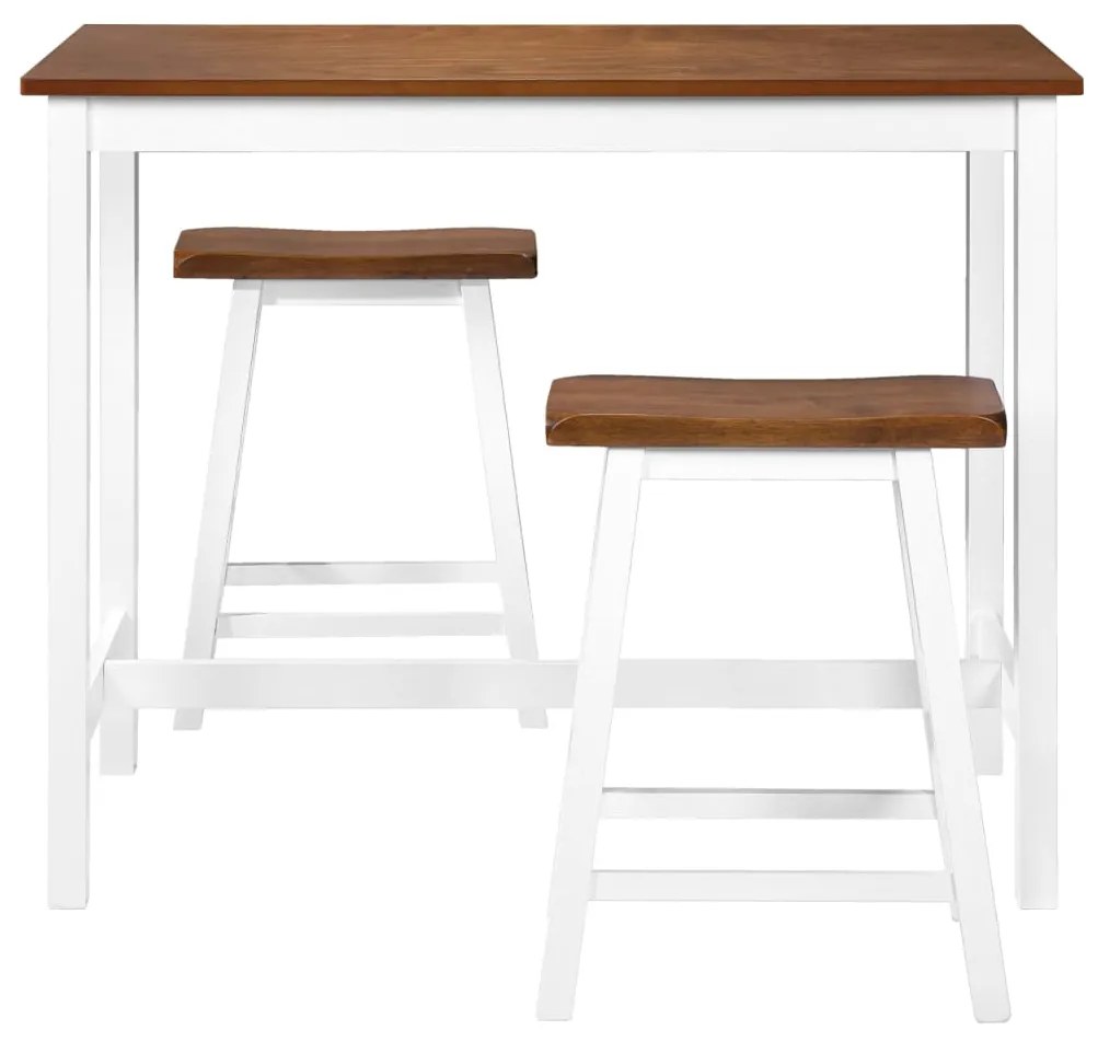 Conjunto de Mesa e 2 Bancos de Bar em Madeira Maciça - Design Retro