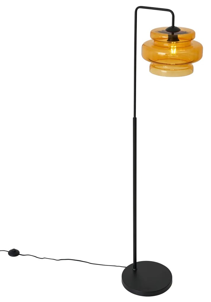 Candeeiro de pé retro preto com vidro laranja - Denise Retro