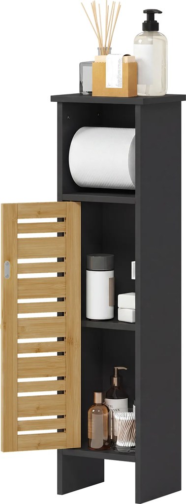 Móvel de casa de banho 21 L x 17 P x 78 A cm com suporte para papel higiénico, barra amovível, 3 níveis + saída para o papel, 78 cm de altura, bambu p