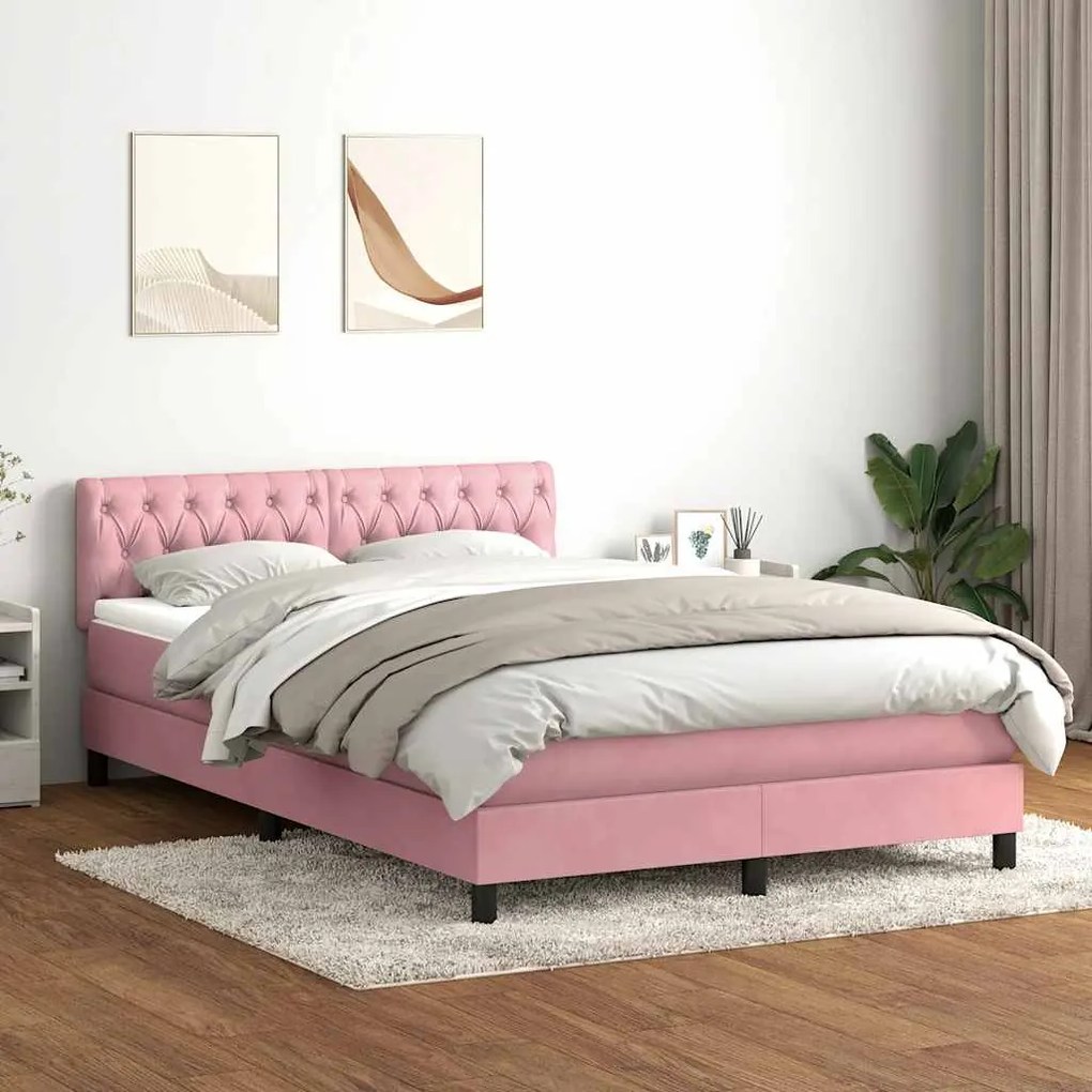 vidaXL Cama com molas/colchão 160x220 cm veludo rosa