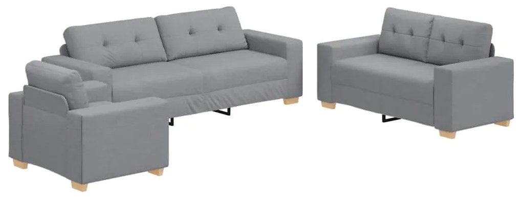 Conjunto de Sofá de 3 Peças com Almofadas Cinza Claro de Tecido