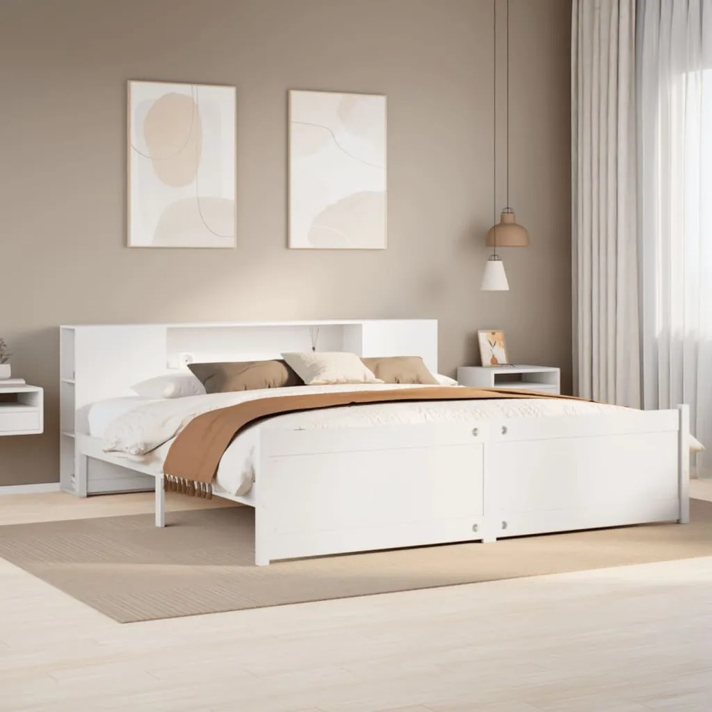 Cama com estante sem colchão 180x200 cm pinho maciço branco