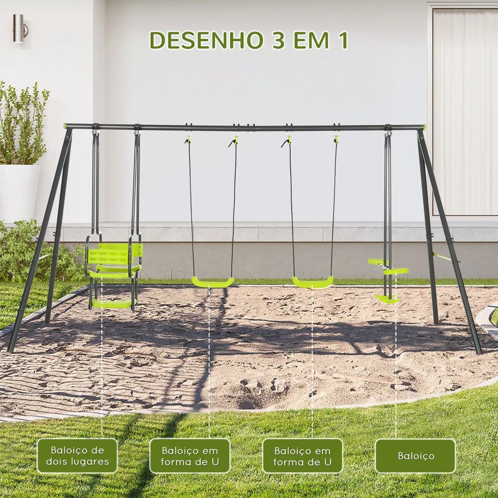 Conjunto de Baloiços Infantil com 2 Baloiços Baloiço Duplo e Estrutura